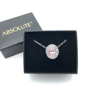 ABSOLUTE pink CZ oval pendant necklace - HSN sterling silver big faceted stone